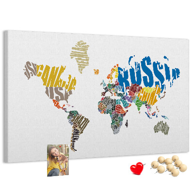 Kurkbord wereldkaart met landnamen
