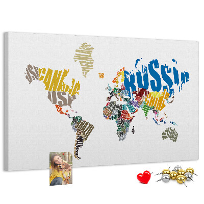 Kurkbord wereldkaart met landnamen