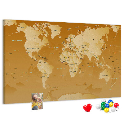 Prikbord wereldkaart in verschillende bruintinten