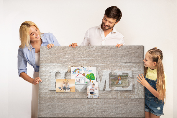 Kurkbord stijlvol met HOME-opschrift en hartje