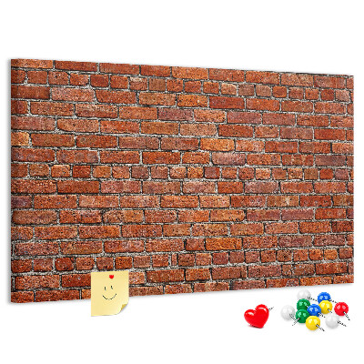 Kurk prikbord met een print van een bakstenen muur in warme tinten
