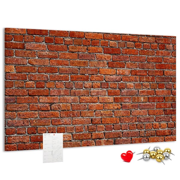 Kurk prikbord met een print van een bakstenen muur in warme tinten