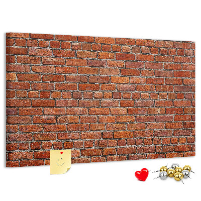 Kurk prikbord met een print van een bakstenen muur in warme tinten