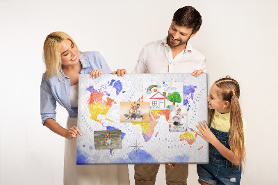 Kurk prikbord wereldkaart in aquarel-stijl