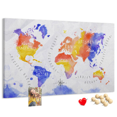Kurk prikbord wereldkaart in aquarel-stijl
