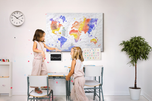 Kurk prikbord wereldkaart in aquarel-stijl