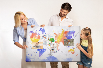 Kurk prikbord wereldkaart in aquarel-stijl