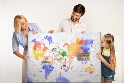 Kurk prikbord wereldkaart in aquarel-stijl