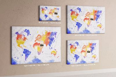 Kurk prikbord wereldkaart in aquarel-stijl