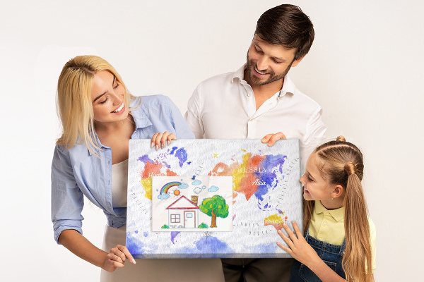 Kurk prikbord wereldkaart in aquarel-stijl
