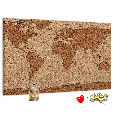 Wereldkaart van natuurlijk kurk prikbord