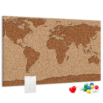 Wereldkaart van natuurlijk kurk prikbord