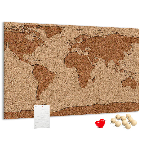 Wereldkaart van natuurlijk kurk prikbord