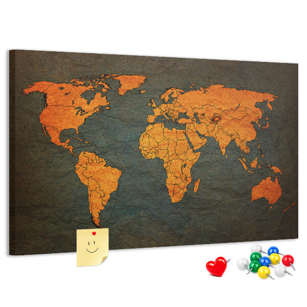 Prikbord met een oude wereldkaart in bruintinten