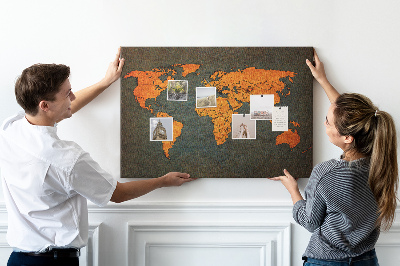 Prikbord met een oude wereldkaart in bruintinten