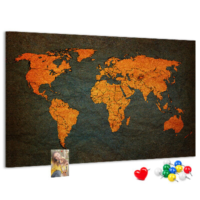 Prikbord met een oude wereldkaart in bruintinten
