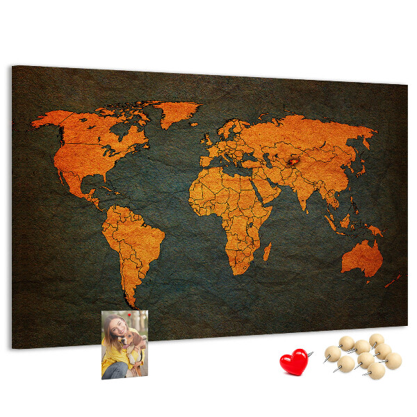 Prikbord met een oude wereldkaart in bruintinten