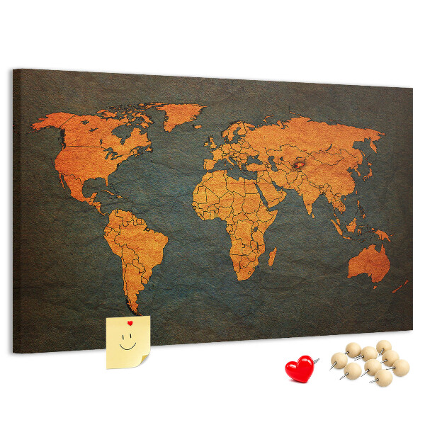 Prikbord met een oude wereldkaart in bruintinten