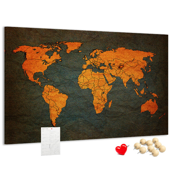 Prikbord met een oude wereldkaart in bruintinten