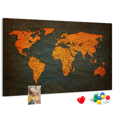 Prikbord met een oude wereldkaart in bruintinten