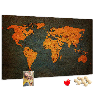 Prikbord met een oude wereldkaart in bruintinten