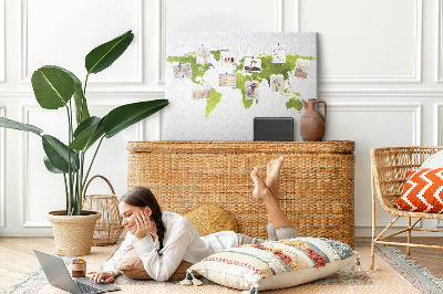 Kurkbord wereldkaart in aquarel-stijl