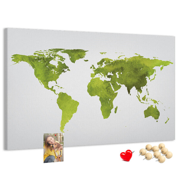 Kurkbord wereldkaart in aquarel-stijl
