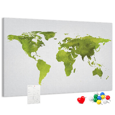 Kurkbord wereldkaart in aquarel-stijl