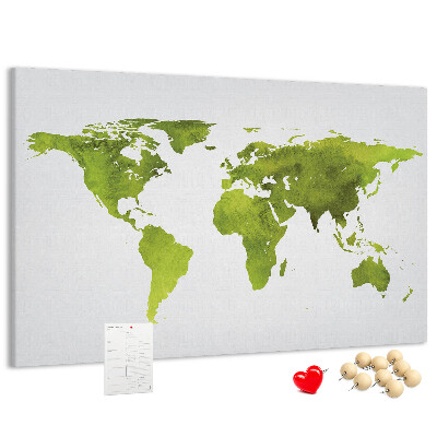 Kurkbord wereldkaart in aquarel-stijl