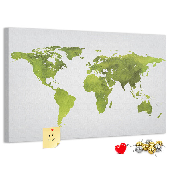 Kurkbord wereldkaart in aquarel-stijl