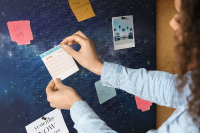 Prikbord met een kosmische ruimte en fonkelende sterren