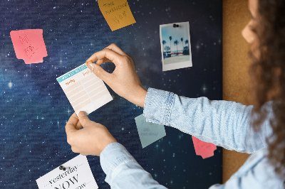 Prikbord met een kosmische ruimte en fonkelende sterren