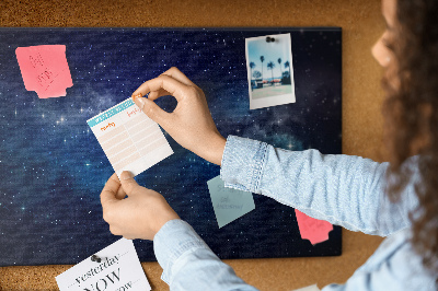 Prikbord met een kosmische ruimte en fonkelende sterren