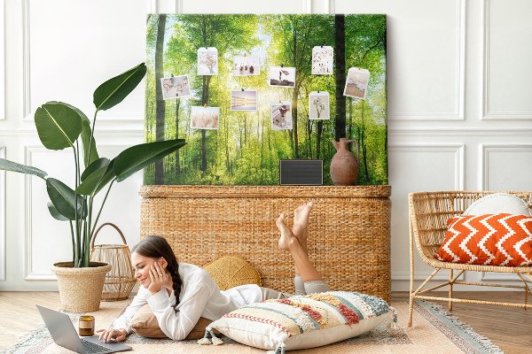 Kurkbord groen bos met zonnestralen