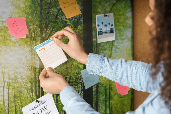 Kurkbord groen bos met zonnestralen
