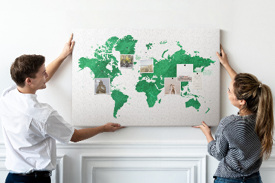 Prikbord met een groene aquarel wereldkaart