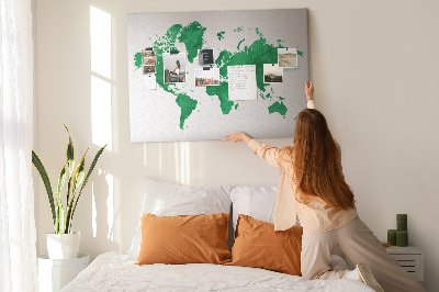 Prikbord met een groene aquarel wereldkaart