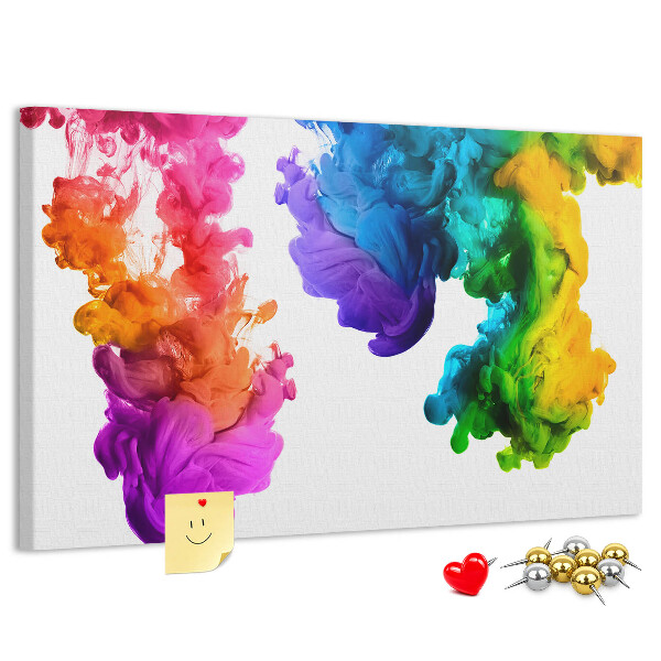 Kurk prikbord met een motief van kleurrijke verfwolken in beweging