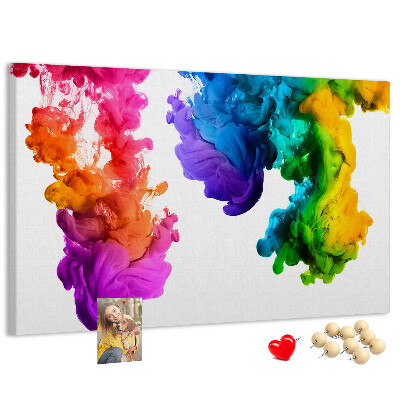 Kurk prikbord met een motief van kleurrijke verfwolken in beweging