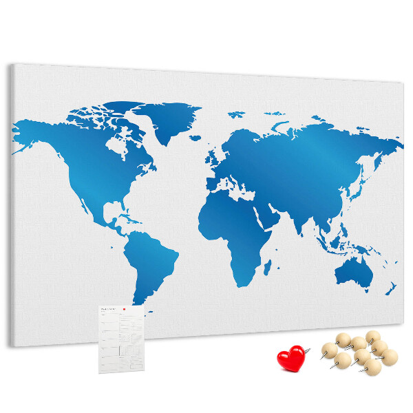 Prikbord met een blauwe wereldkaart op een witte achtergrond