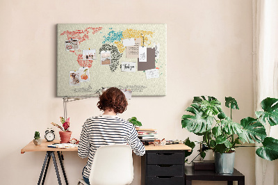 Wereldkaart prikbord met een ontwerp in woorden en kleuren