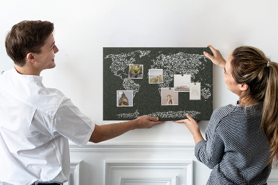 Wereldkaart van kurk in tekstvorm