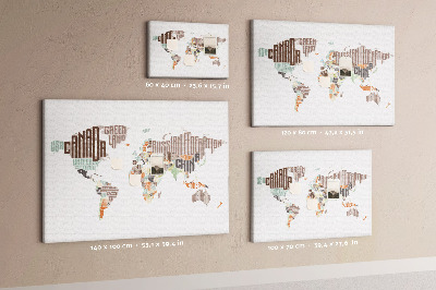 Wereldkaart prikbord uitgevoerd in kurk met landnamen