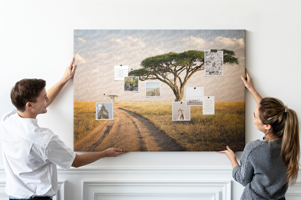 Prikbord met een Afrikaans landschap van een weg met een boom