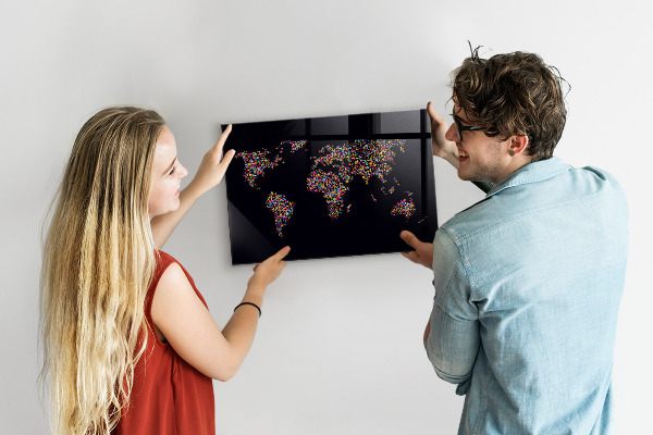 Magnetisch bord Wereldkaart gemaakt van stippen
