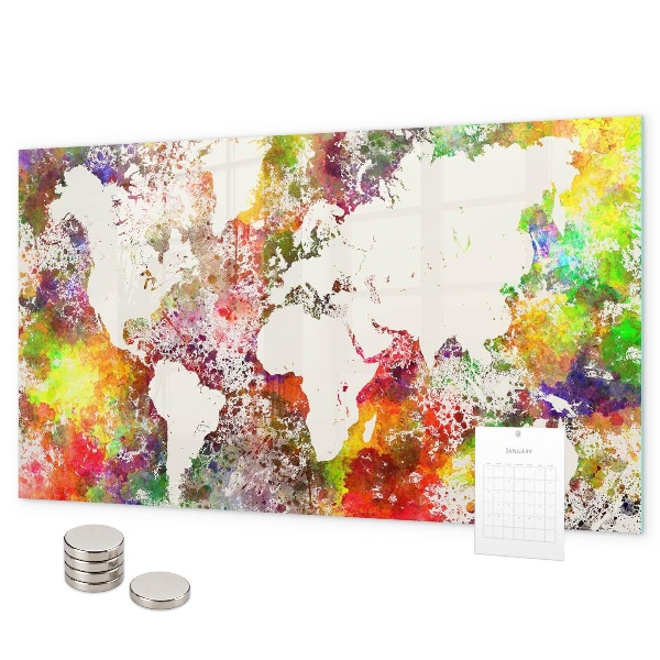 Magneetbord Wereldkaart in aquarel