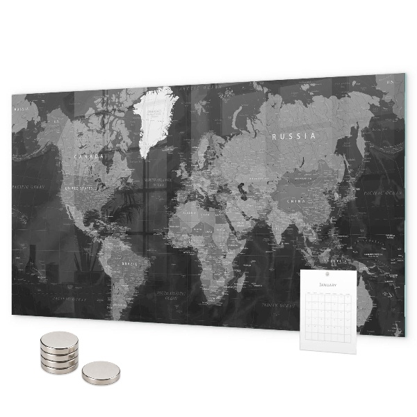 Magneetbord Zwarte wereldkaart