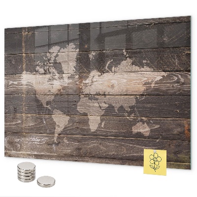Magneetbord Wereldkaart op hout