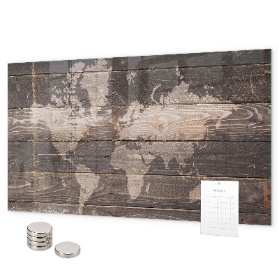 Magneetbord Wereldkaart op hout