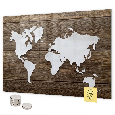 Magneetbord Wereldkaart op planken